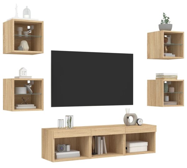 7dílná obývací stěna s LED dub sonoma kompozitní dřevo 3216585