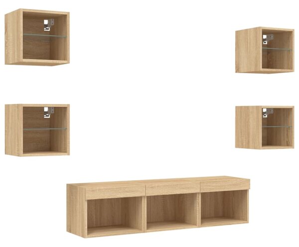 7dílná obývací stěna s LED dub sonoma kompozitní dřevo 3216585