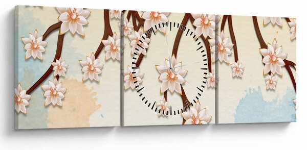 Obraz - Květy na větvích, barevné (s hodinami) (90x30 cm)