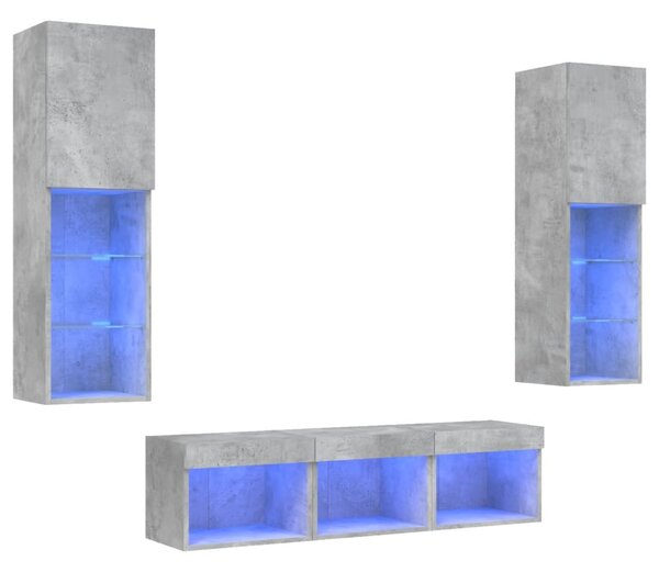 5dílná obývací stěna s LED betonově šedá kompozitní dřevo 3216607