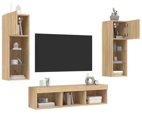 5dílná obývací stěna s LED dub sonoma kompozitní dřevo 3216599