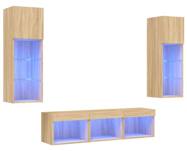 5dílná obývací stěna s LED dub sonoma kompozitní dřevo 3216599