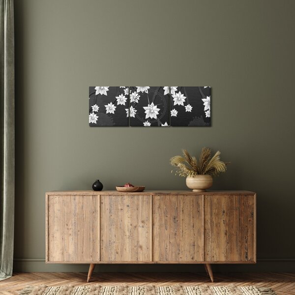 Obraz - Květy na větvích (s hodinami) (90x30 cm)