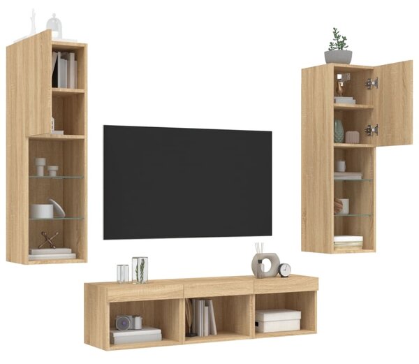 5dílná obývací stěna s LED dub sonoma kompozitní dřevo 3216606