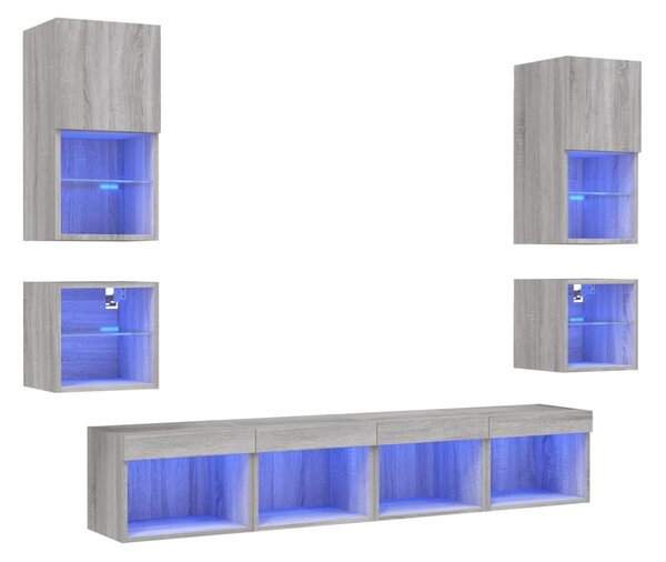 8dílná obývací stěna s LED šedá sonoma kompozitní dřevo 3216595