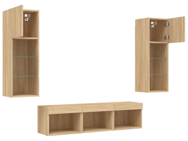 5dílná obývací stěna s LED dub sonoma kompozitní dřevo 3216599