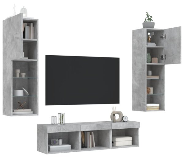 5dílná obývací stěna s LED betonově šedá kompozitní dřevo 3216607