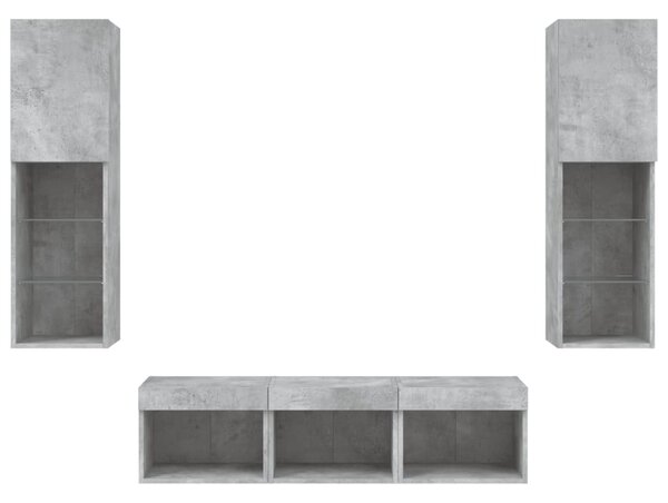 5dílná obývací stěna s LED betonově šedá kompozitní dřevo 3216607