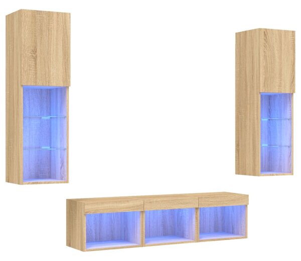 5dílná obývací stěna s LED dub sonoma kompozitní dřevo 3216606