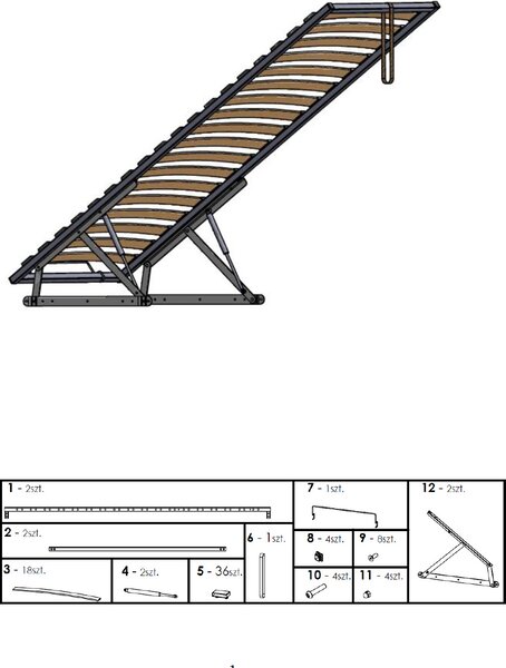 Zvedací lamelový rošt Základní lamelový rošt skládací Zvedací lamelový rošt pro postel 90 x 200 cm
