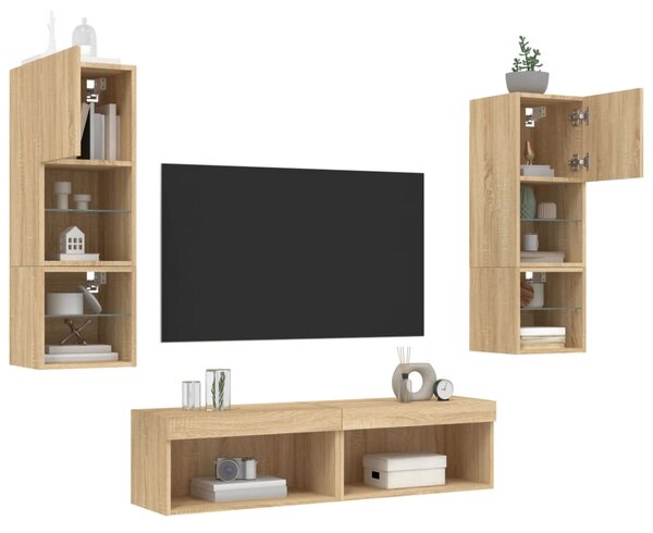 6dílná obývací stěna s LED dub sonoma kompozitní dřevo 3216617