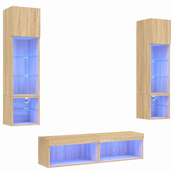 6dílná obývací stěna s LED dub sonoma kompozitní dřevo 3216624