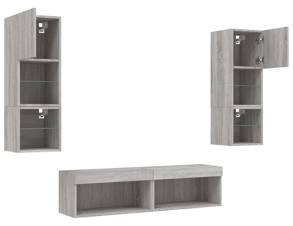 6dílná obývací stěna s LED šedá sonoma kompozitní dřevo 3216620