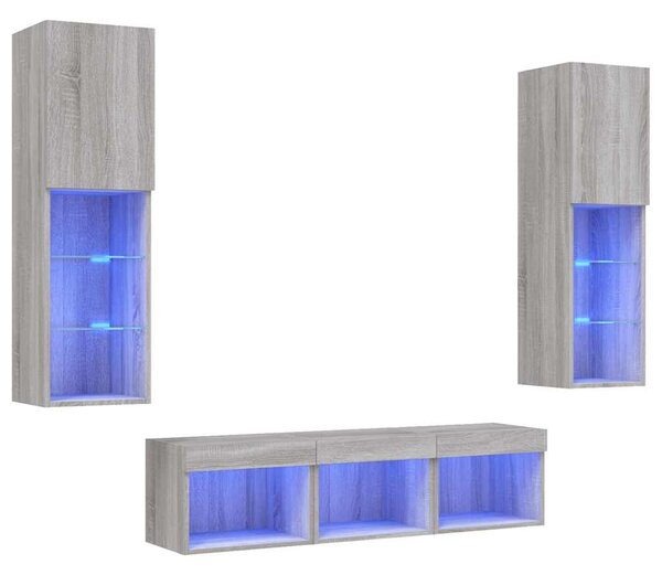 5dílná obývací stěna s LED šedá sonoma kompozitní dřevo 3216609