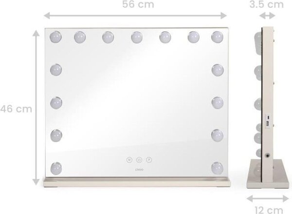 Hollywoodské kosmetické zrcadlo - LIVOO - DOS207 - 56 x 44 cm - 15 LED diod - 3 režimy svícení - bílé