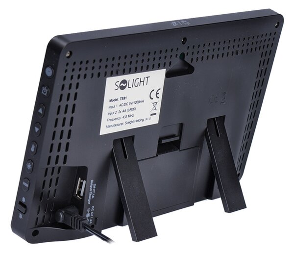Solight meteostanice, extra velký barevný LCD, teplota, vlhkost, tlak, RCC, USb nabíjení, černá TE81