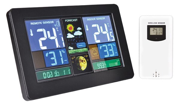 Solight meteostanice, extra velký barevný LCD, teplota, vlhkost, tlak, RCC, USb nabíjení, černá TE81