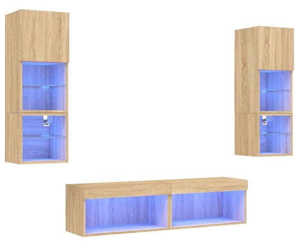 6dílná obývací stěna s LED dub sonoma kompozitní dřevo 3216617