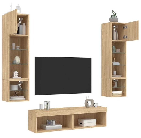 6dílná obývací stěna s LED dub sonoma kompozitní dřevo 3216624
