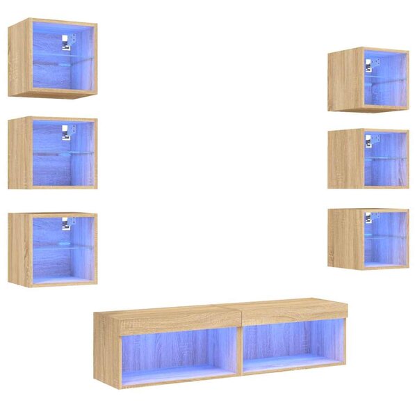 8dílná obývací stěna s LED dub sonoma kompozitní dřevo 3216635
