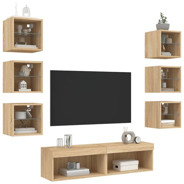 8dílná obývací stěna s LED dub sonoma kompozitní dřevo 3216635
