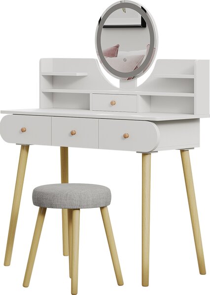 Toaletní stolek Vicco Edda Bílá 100 cm se zrcadlem LED a stoličkou, Model 41313
