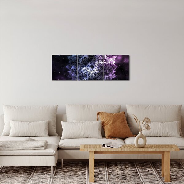 Obraz - Lotusová mandala ve vesmíru (s hodinami) (90x30 cm)