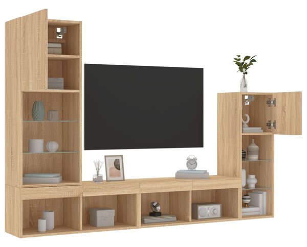 4dílná obývací stěna s LED dub sonoma kompozitní dřevo 3216649