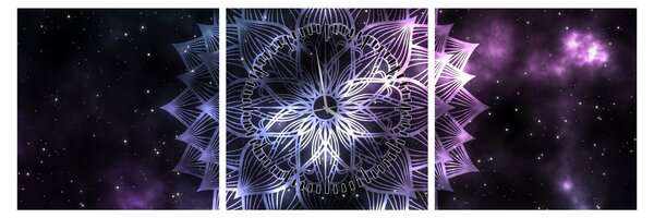 Obraz - Lotusová mandala ve vesmíru (s hodinami) (90x30 cm)