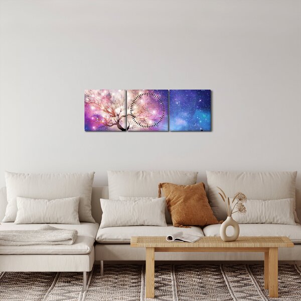 Obraz - Vesmírný strom (s hodinami) (90x30 cm)