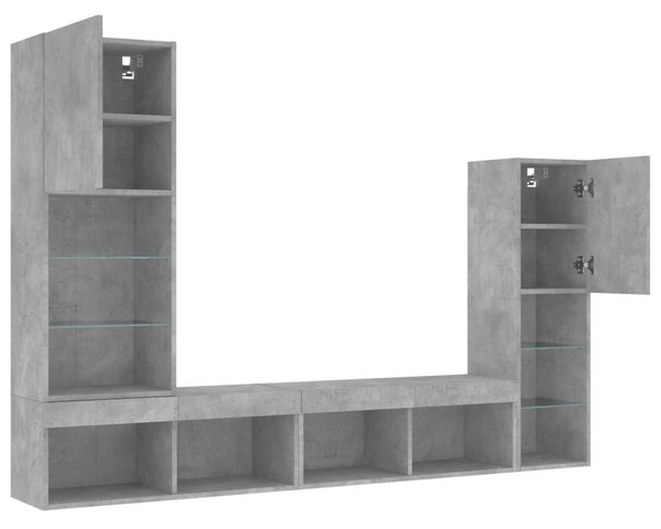 4dílná obývací stěna s LED betonově šedá kompozitní dřevo 3216657