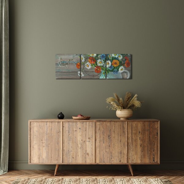 Obraz - Luční kvítí, olejomalba (s hodinami) (90x30 cm)