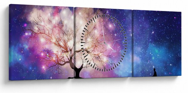 Obraz - Vesmírný strom (s hodinami) (90x30 cm)