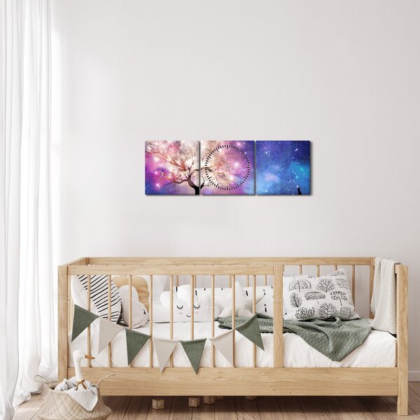 Obraz - Vesmírný strom (s hodinami) (90x30 cm)