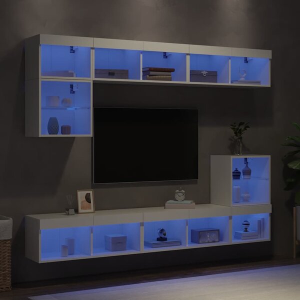 8dílná obývací stěna s LED osvětlením bílá kompozitní dřevo 3216668