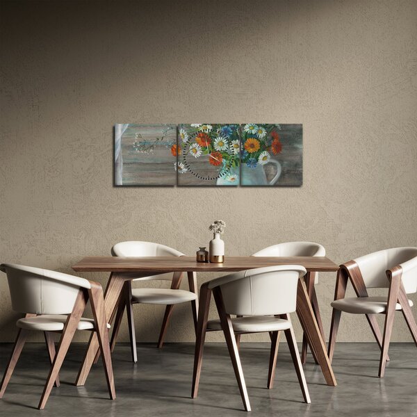 Obraz - Luční kvítí, olejomalba (s hodinami) (90x30 cm)