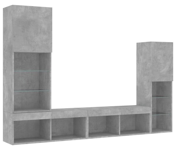 4dílná obývací stěna s LED betonově šedá kompozitní dřevo 3216657