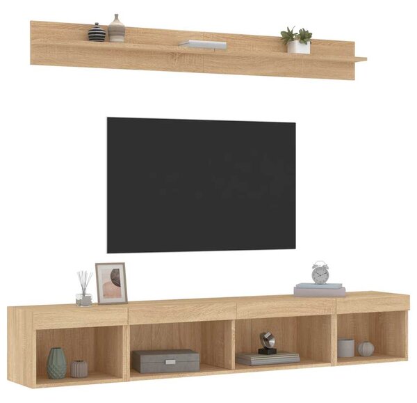 5dílná obývací stěna s LED dub sonoma kompozitní dřevo 3216684