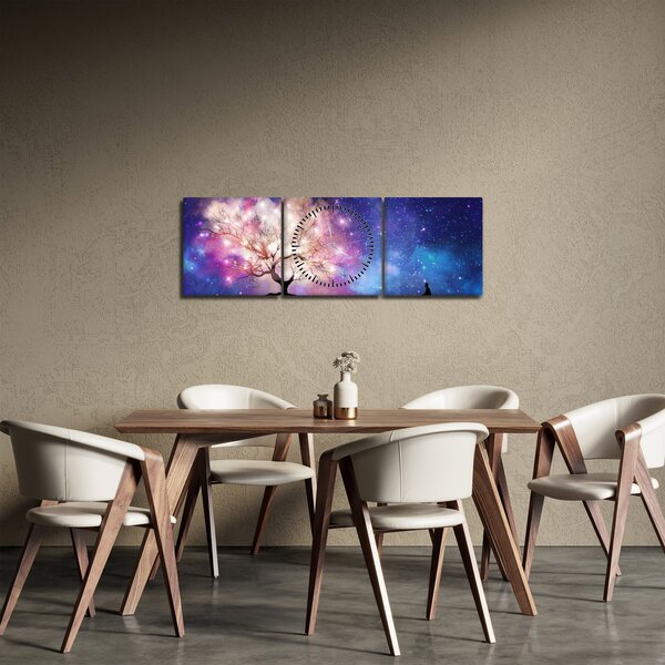 Obraz - Vesmírný strom (s hodinami) (90x30 cm)