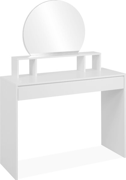 Toaletní stolek s 1 kulatým zrcadlem, 3 horními výklenky a 1 velkou zásuvkou, šířka 100 cm - IMAGE