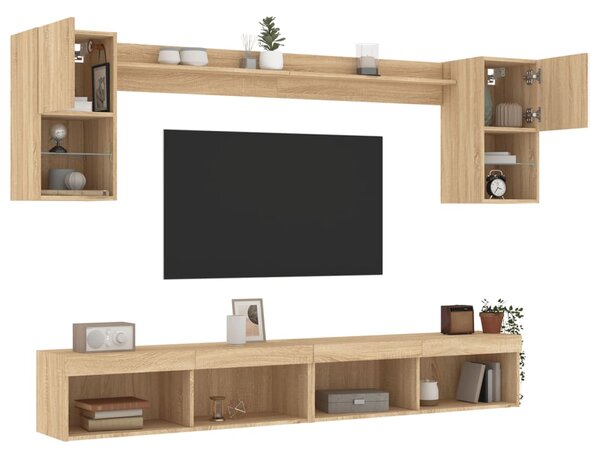 6dílná obývací stěna s LED dub sonoma kompozitní dřevo 3216688