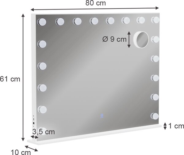 Zrcadlo toaletního stolku Vicco Greta Bílá 80 x 61 cm s osvětlením LED, Model 51270