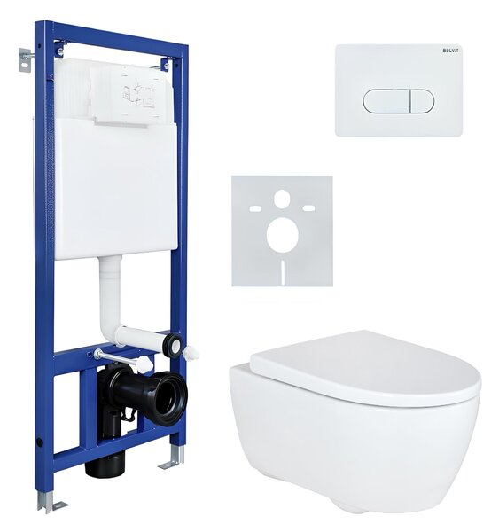 Geberit iCon WC set bezokrajový závěsný klozet s předstěnovým prvkem Belvit termosetové sedátko ovládací deska QuickRelease EasyMount zvukotěsný klozet kompletní sada