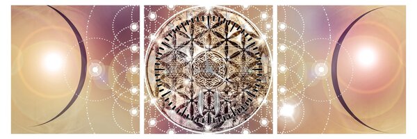 Obraz - Mandala s elementy (s hodinami) (90x30 cm)