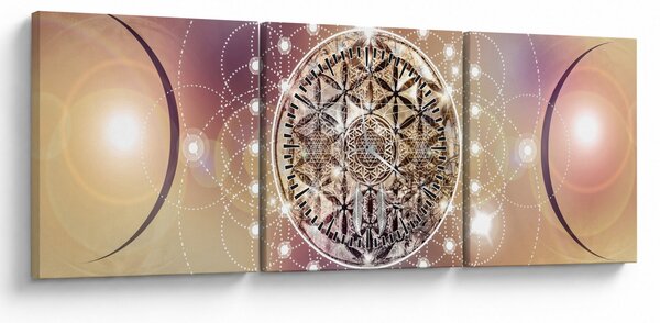 Obraz - Mandala s elementy (s hodinami) (90x30 cm)