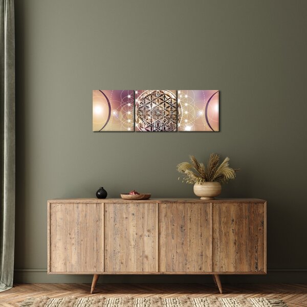 Obraz - Mandala s elementy (s hodinami) (90x30 cm)