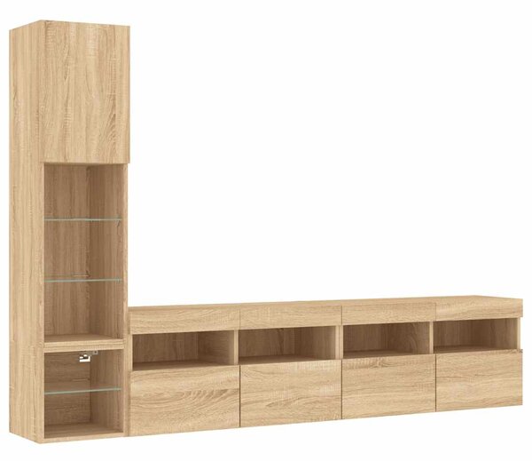 4dílná obývací stěna s LED dub sonoma kompozitní dřevo 3216713