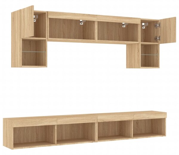 6dílná obývací stěna s LED dub sonoma kompozitní dřevo 3216706