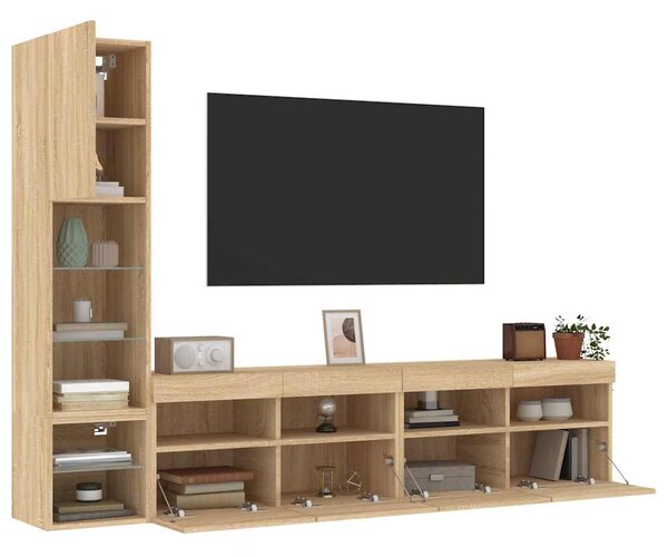 4dílná obývací stěna s LED dub sonoma kompozitní dřevo 3216713