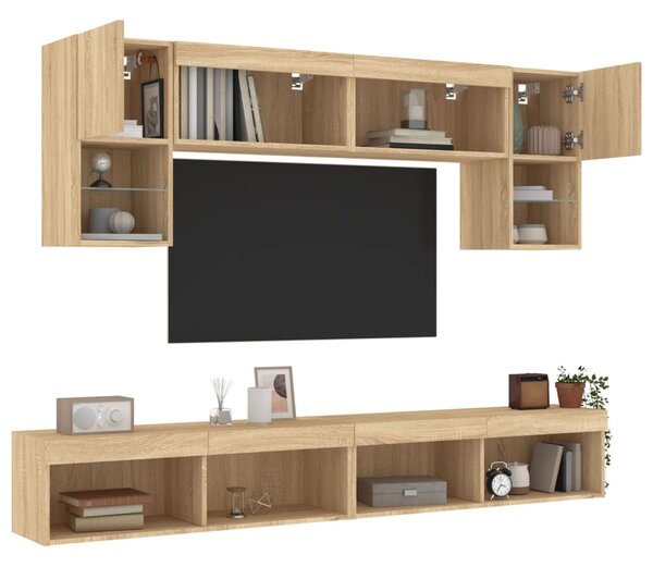 6dílná obývací stěna s LED dub sonoma kompozitní dřevo 3216706